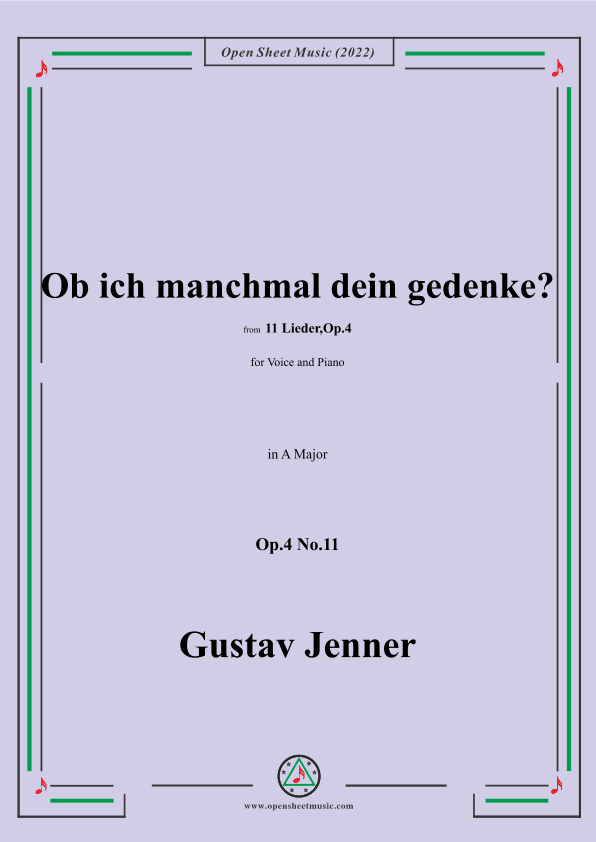 Jenner-Ob ich manchmal dein gedenke?,in A Major,Op.4 No.11 (arr. OSM Press)