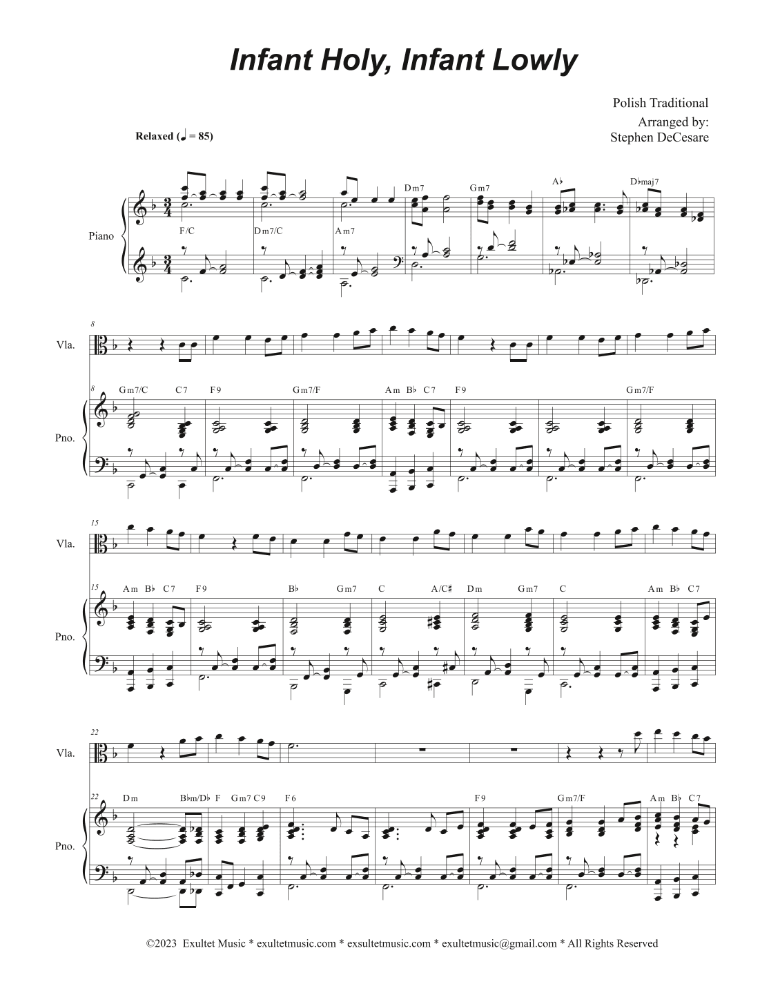 Infant Holy, Infant Lowly (Viola solo and Piano) (arr. Stephen DeCesare)