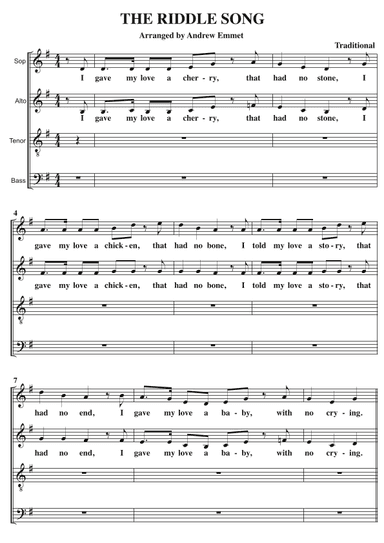 The Riddle Song A Cappella SATB (arr. Andrew Emmet)