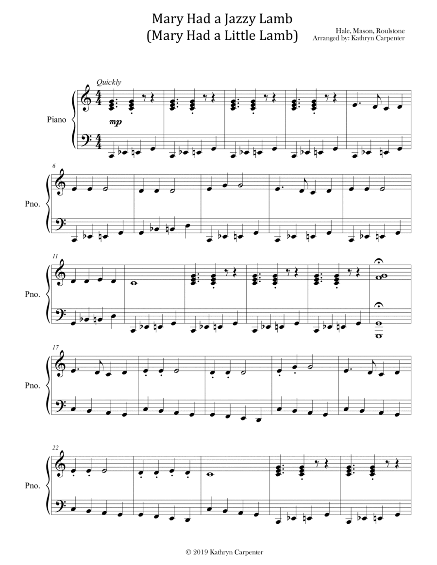 Mary Had a Jazzy Lamb (Mary Had a Little Lamb) (arr. Kathryn Carpenter)