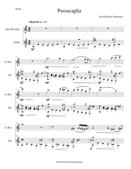 Passacaglia for alto recorder and guitar