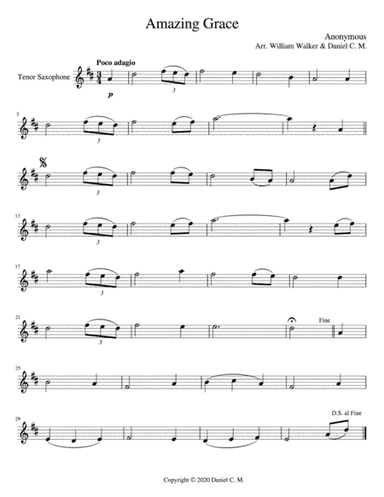 Amazing Grace for tenor saxophone and piano (arr. Daniel C. M.)