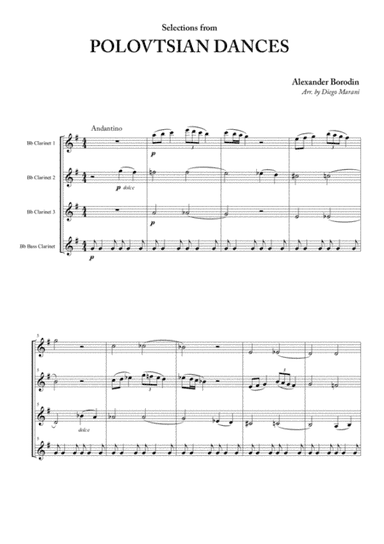 Polovtsian Dances for Clarinet Quartet (arr. Diego Marani)