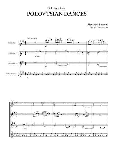 Polovtsian Dances for Clarinet Quartet (arr. Diego Marani)