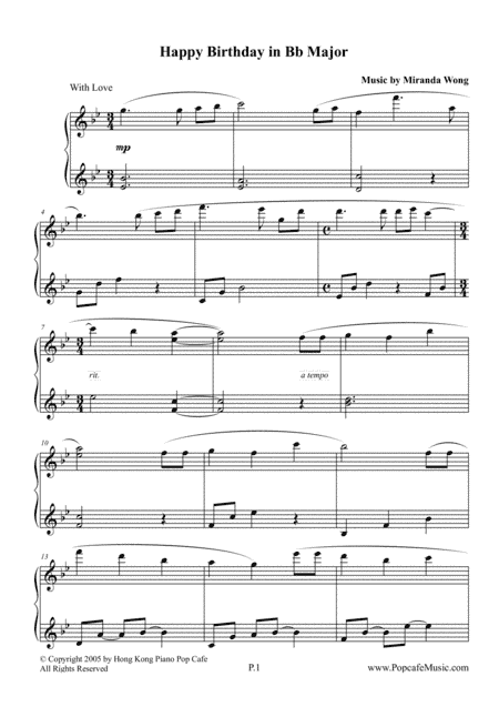 Best Romantic Birthday Song No.3 in Bb Major for Lovers by Miranda Wong (arr. Miranda Wong)