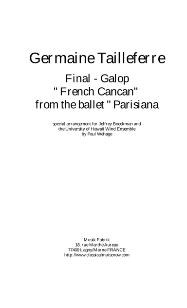 "French Cancan" from Parisiana for wind ensemble - Score Only