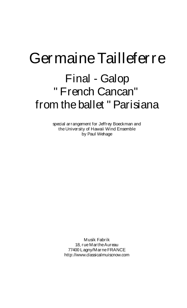 "French Cancan" from Parisiana for wind ensemble - Score Only