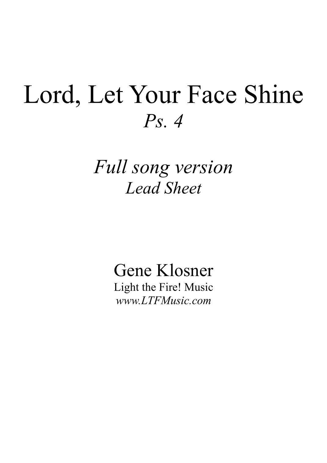 Lord, Let Your Face Shine (Ps. 4) [Lead Sheet]