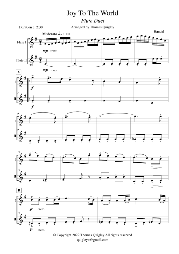 Joy To The World (arr. Thomas Quigley)