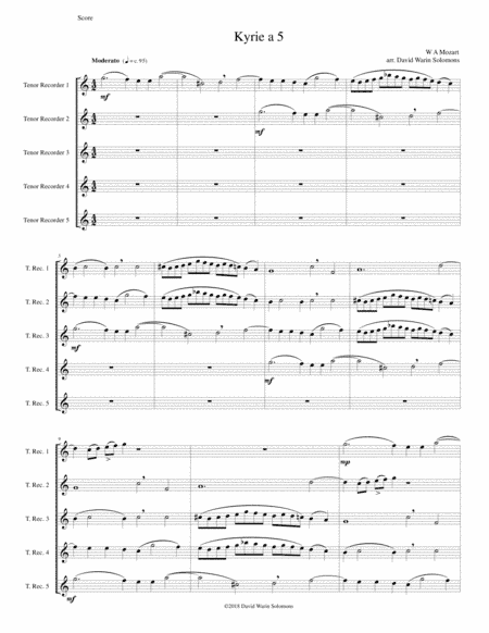 Mozart Kyrie canon a 5 arranged for 5 tenor recorders (arr. David Warin Solomons)