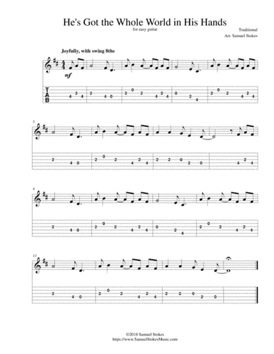 He's Got the Whole World in His Hands - for easy guitar with TAB (arr. Samuel Stokes)