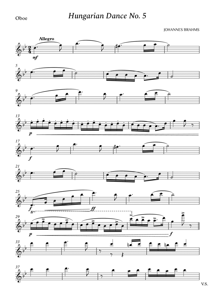 Hungarian Dance No. 5 for Oboe (arr. Cássio Silva Chaves)