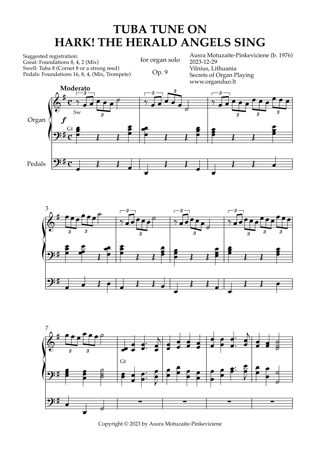 Tuba Tune on Hark! the Herald Angels Sing, Op. 9 (Organ Solo) by Ausra Motuzaite-Pinkeviciene