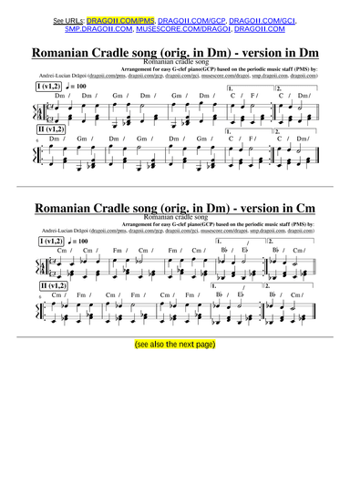 Anonymous - Romanian Cradle song - G-clef piano (GCP) arr with PMS (arr. Andrei Lucian Dragoi)