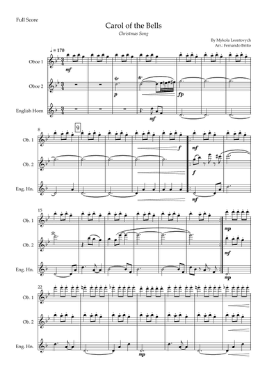 Carol of the Bells in Jazz Version (Christmas Song) for Woodwind Trio (arr. Fabio Britto)