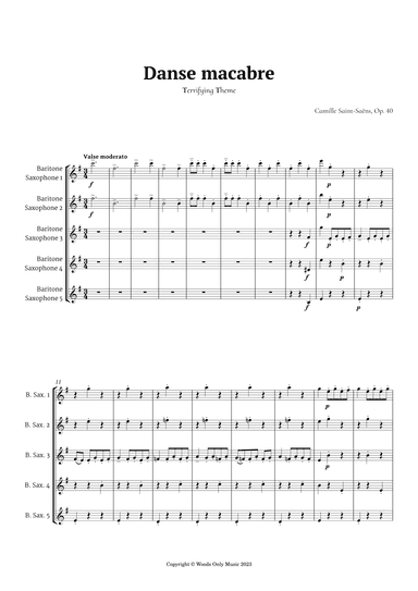 Danse Macabre by Camille Saint-Saens for Baritone Sax Quintet (arr. Ander)
