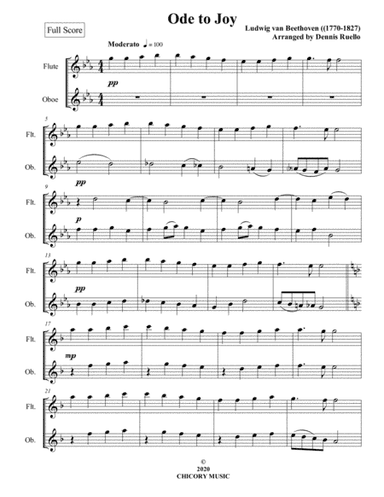 Ode to Joy - Flute and Oboe. Duet - Intermediate (arr. Dennis Ruello)