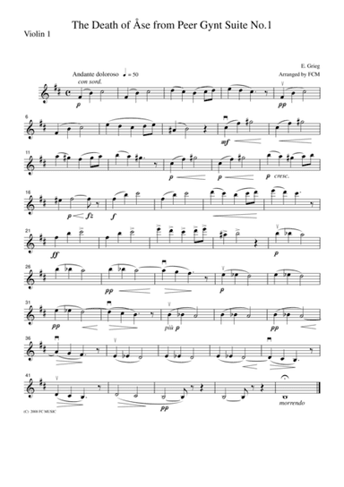 Grieg The Death of Ase from Peer Gynt Suite No.1 , for string quartet, CG203 (arr. FCMUSIC)