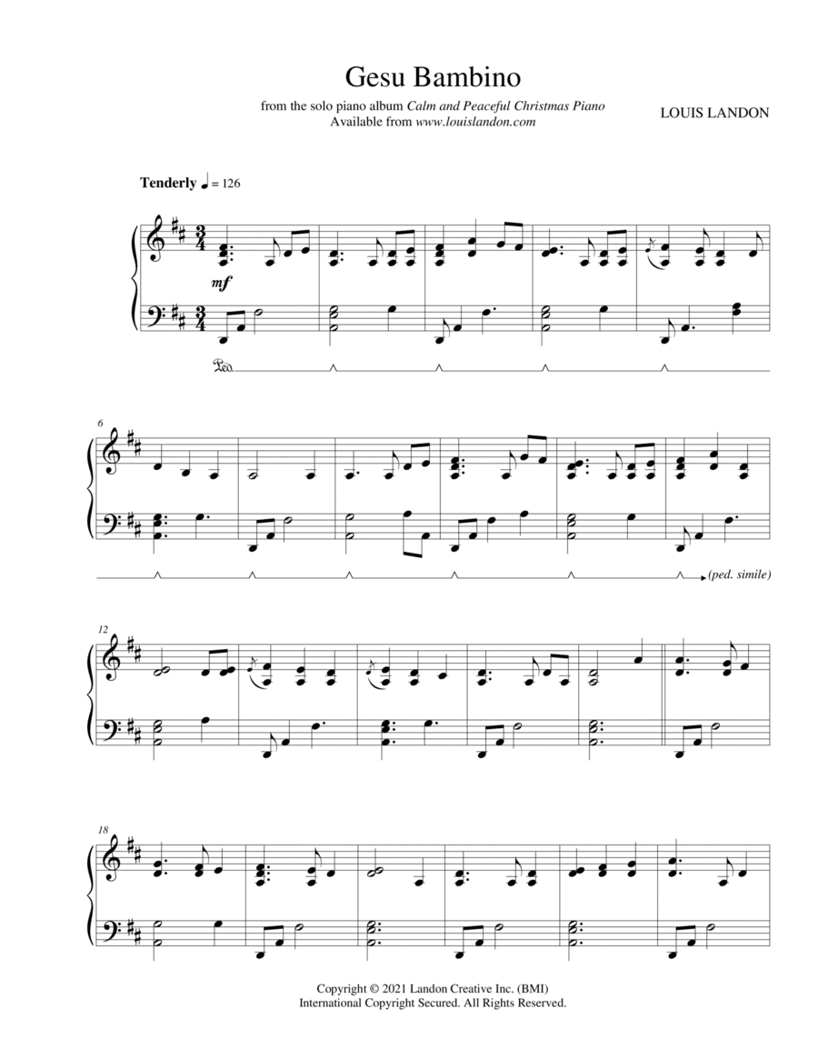 Gesu Bambino - Traditional Christmas - Louis Landon - Solo Piano (arr. Louis Landon)