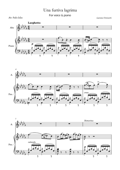 Una Furtiva Lagrima (For contralto in Bbm) (arr. Pedro Cohen)