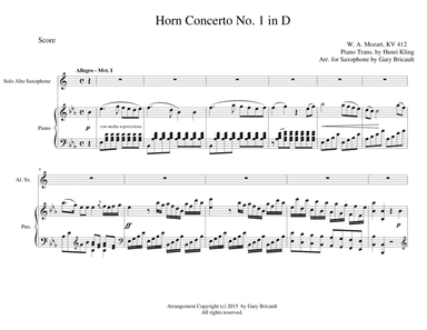Horn Concerto No. 1 in D - K 412 (arr. Gary Bricault)