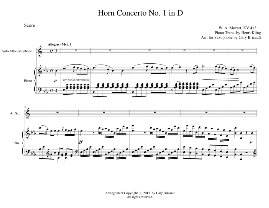 Horn Concerto No. 1 in D - K 412 (arr. Gary Bricault)