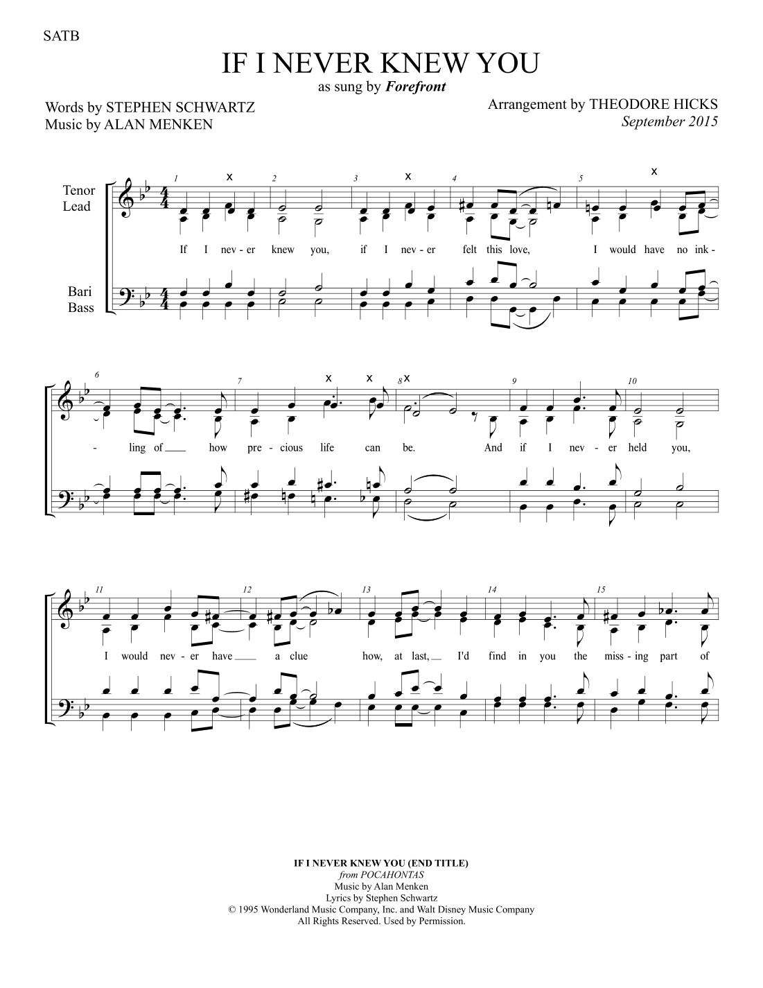 If I Never Knew You (end Title) (arr. Theodore Hicks)