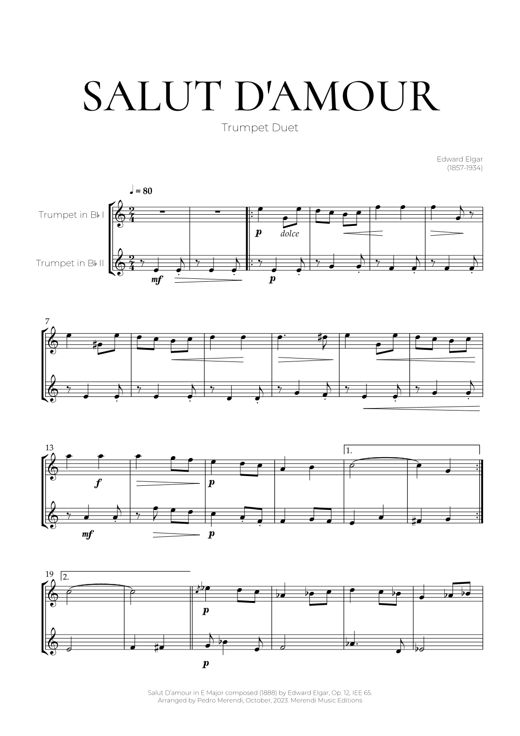 Salut D’amour (Trumpet Duet) - Edward Elgar (arr. Pedro Merendi)