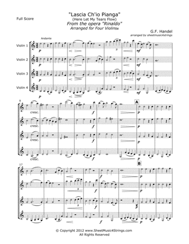 Handel, G. - Rinaldo for Four Violins (arr. Linda M. Scott)