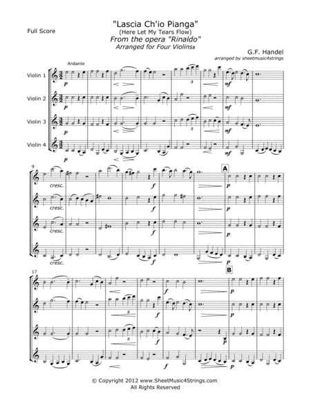 Handel, G. - Rinaldo for Four Violins (arr. Linda M. Scott)