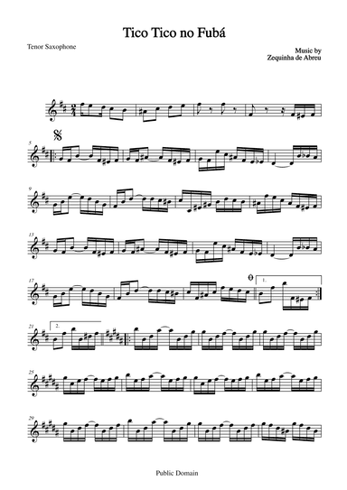 Tico Tico no Fubá by Zequinha de Abreu for Tenor Saxophone (arr. The Sheet Music Library)