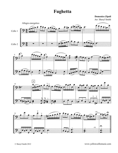 Fughetta for cello duo / duet (two cellos), a Baroque piece by Zipoli (arr. Yellow Cello Music)