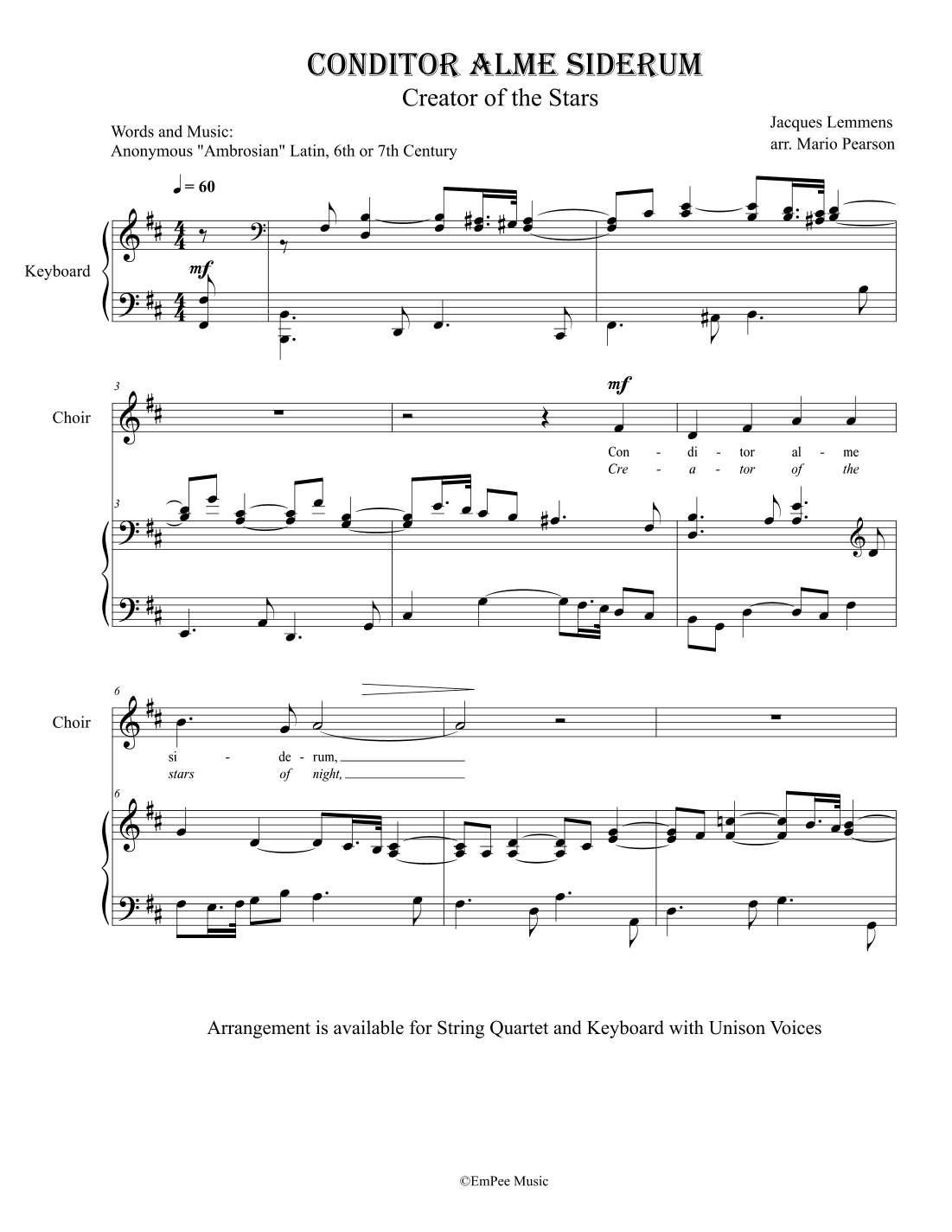 CONDITOR ALME SIDERUM - Creator of the Stars of night. (arr. arr. Mario Pearson)
