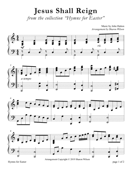 Jesus Shall Reign (LARGE PRINT Piano Solo) (arr. Sharon Wilson Music)