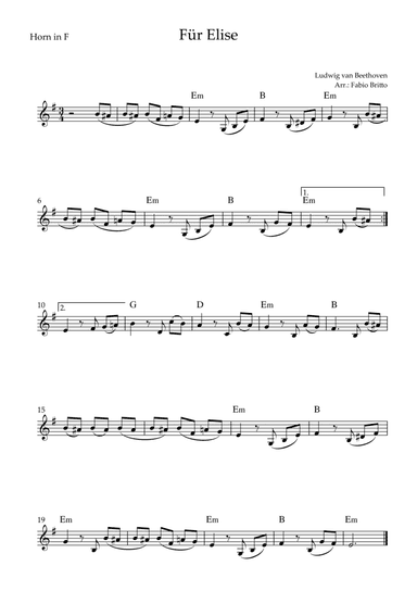 Für Elise (Beethoven) for Horn in F Solo with Chords (Simplified) (arr. Fabio Britto)