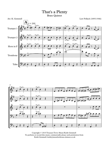 That's a Plenty: Brass Quintet (arr. Keith Gemmell)