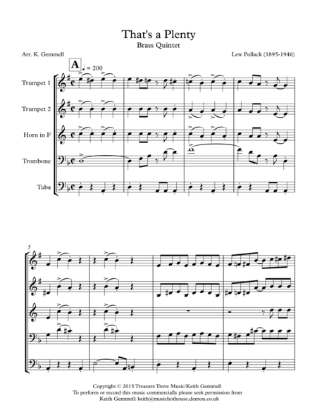 That's a Plenty: Brass Quintet (arr. Keith Gemmell)