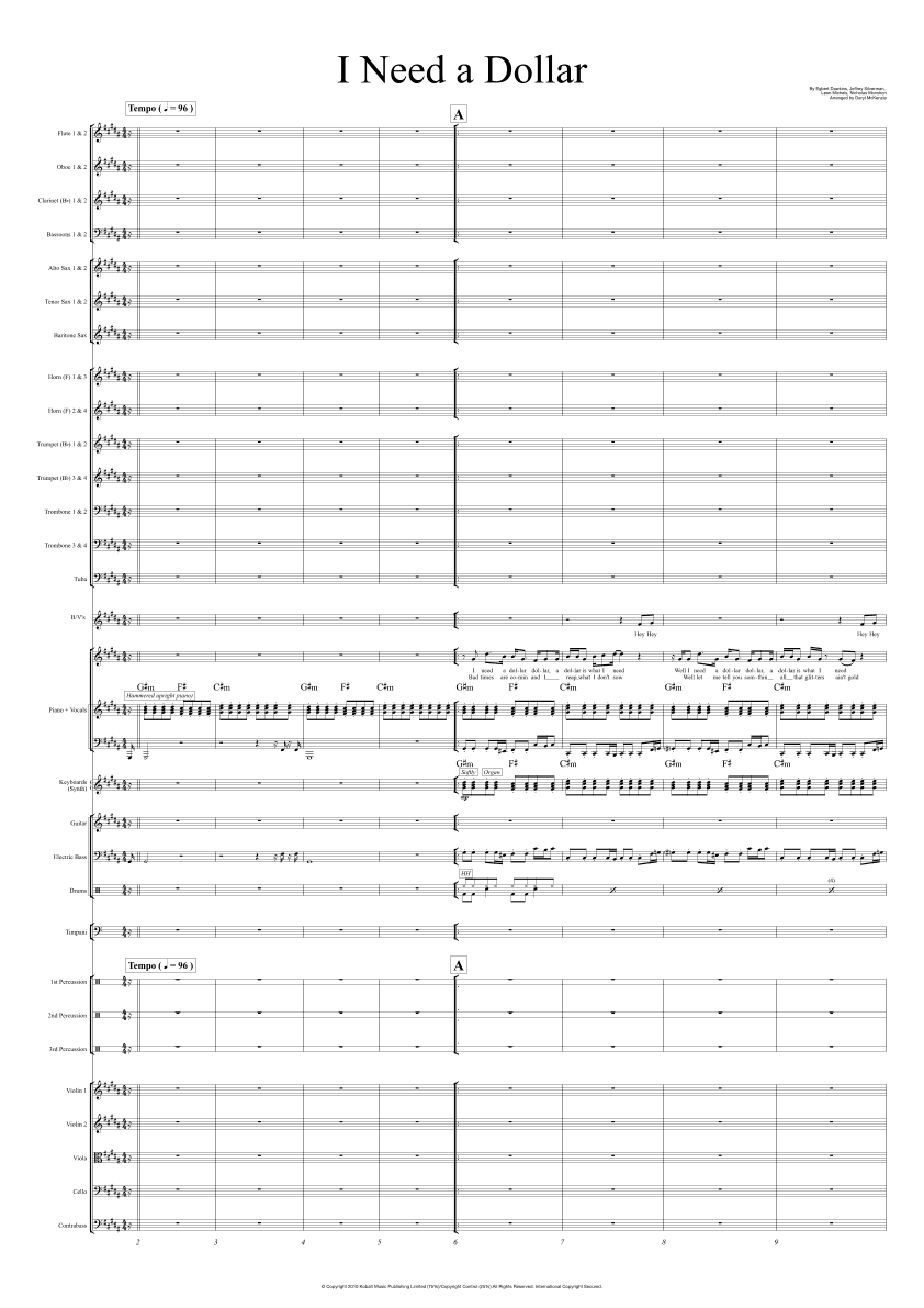 I Need A Dollar (arr. Daryl McKenzie)