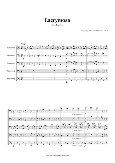 Lacrymosa by Mozart for Bassoon Quintet (arr. Ander)
