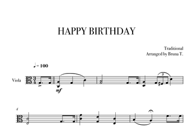 Happy Birthday (Viola) (arr. Bruna T.)