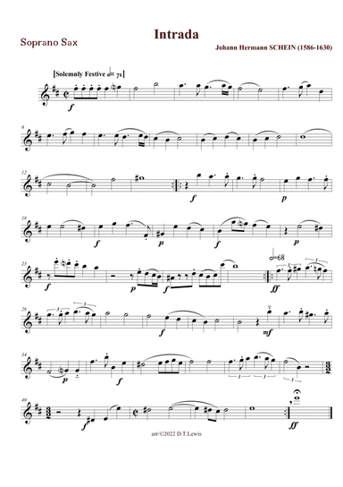 J. Hermann Schein: Intrada (Little Musical Banquet)--for saxophone ensemble (arr. Derrick Thomas Lewis)