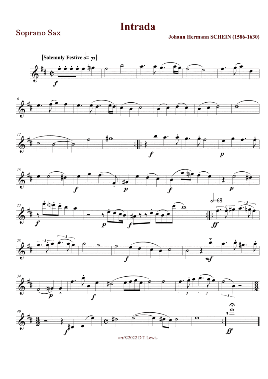 J. Hermann Schein: Intrada (Little Musical Banquet)--for saxophone ensemble (arr. Derrick Thomas Lewis)