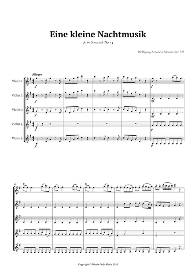 Eine kleine Nachtmusik by Mozart for Violin Quintet (arr. Ander)