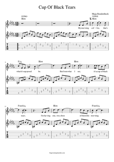 Maja Roedenbeck | Cup of Black Tears | Lovesong | Original Composition | Guitar Tab & Chords