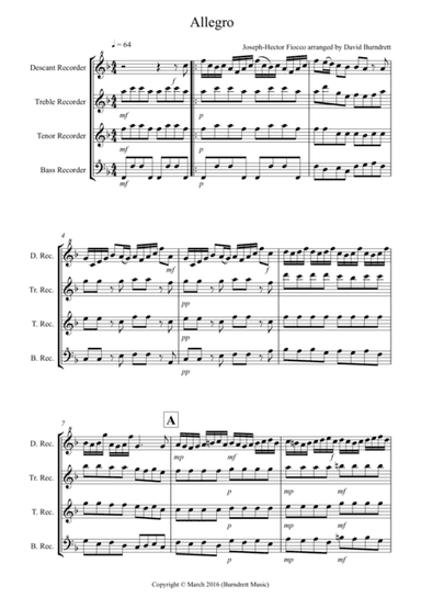 Allegro by Fiocco for Recorder Quartet (arr. David Burndrett)