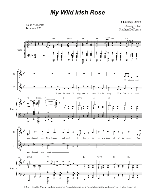My Wild Irish Rose (Duet for Soprano and Tenor solo) (arr. Stephen DeCesare)