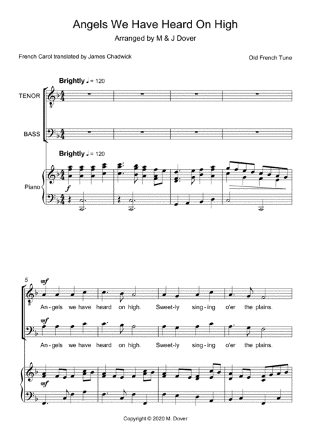 Angels We Have Heard on High - TB - Two Part Choir (arr. M & J Dover)
