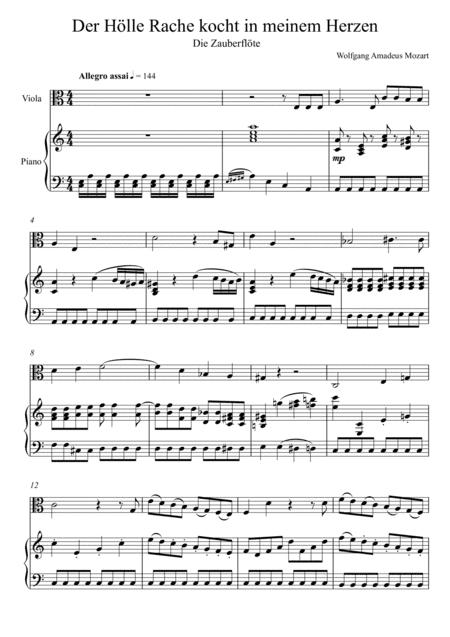 W.A Mozart - Der Hölle Rache kocht in meinem Herzen (Die Zauberflöte) Viola Solo (arr. André Laitano)