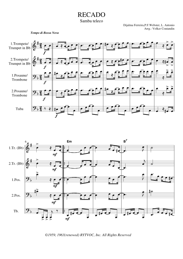 The Gift! (recado Bossa Nova) - Score Only (arr. Volker Coutandin)