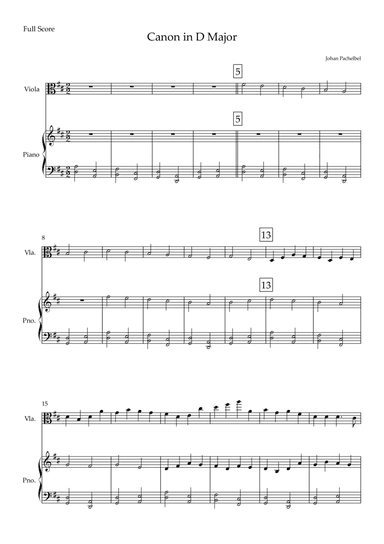 Canon in D Major (Johann Pachelbel) for Viola Solo and Piano Accompaniment (arr. Fabio Britto)